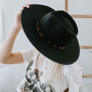 Olive & pique boho black wool rancher hat